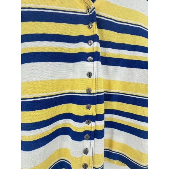 Women's Blue Yellow Striped Button Front Top Size L Game Day Rams Brewers Colors - Picture 5 of 9